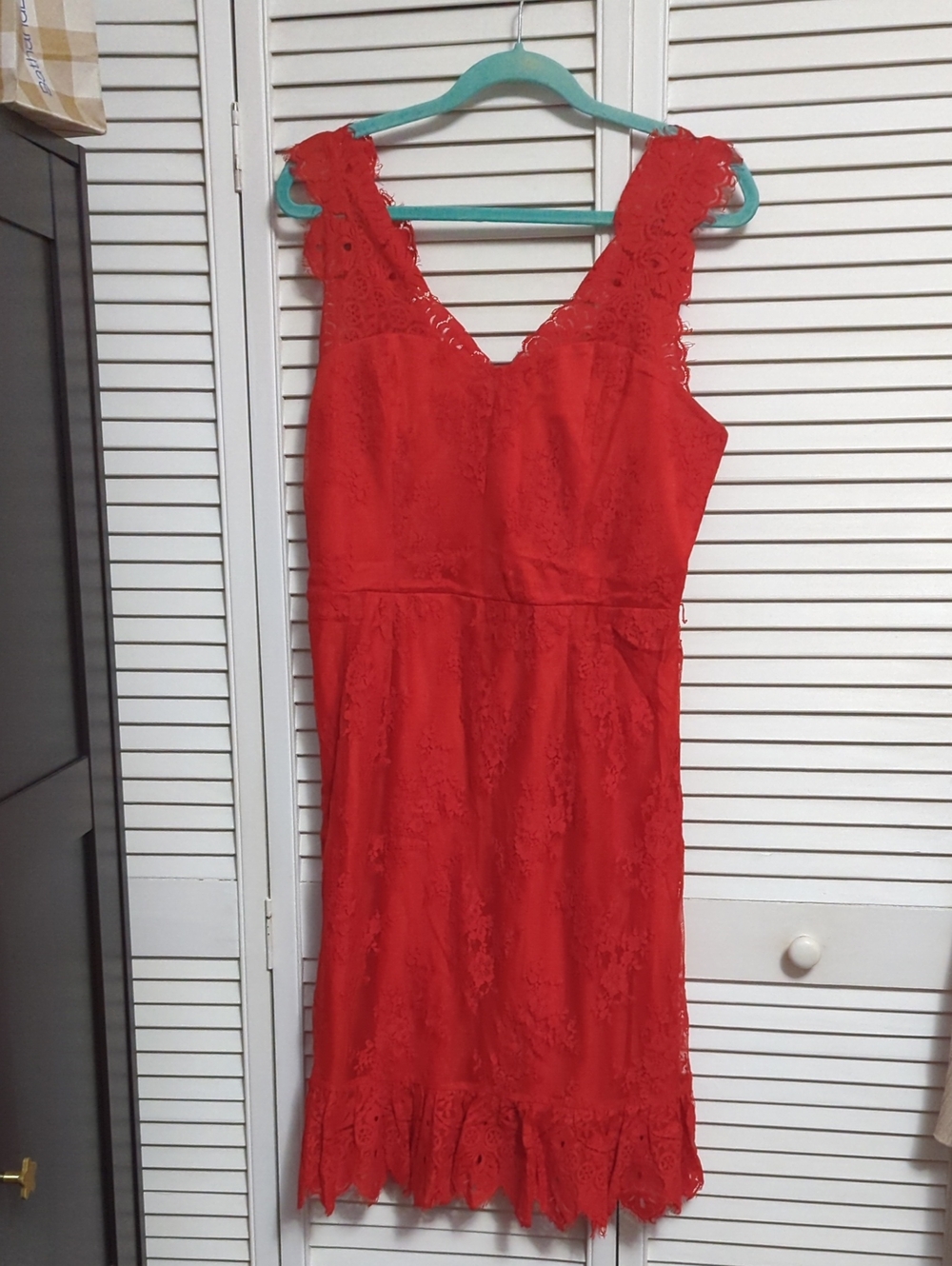 "Tristan" Red Lace Midi Dress with V-Neck